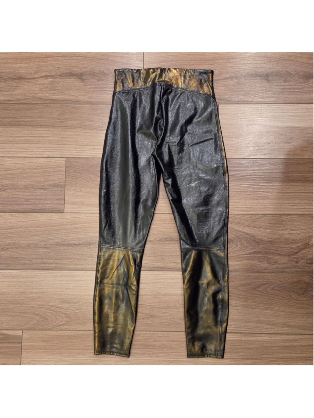 SPANX Metallic Gold Faux Leather Leggings size small - Picture 2 of 4